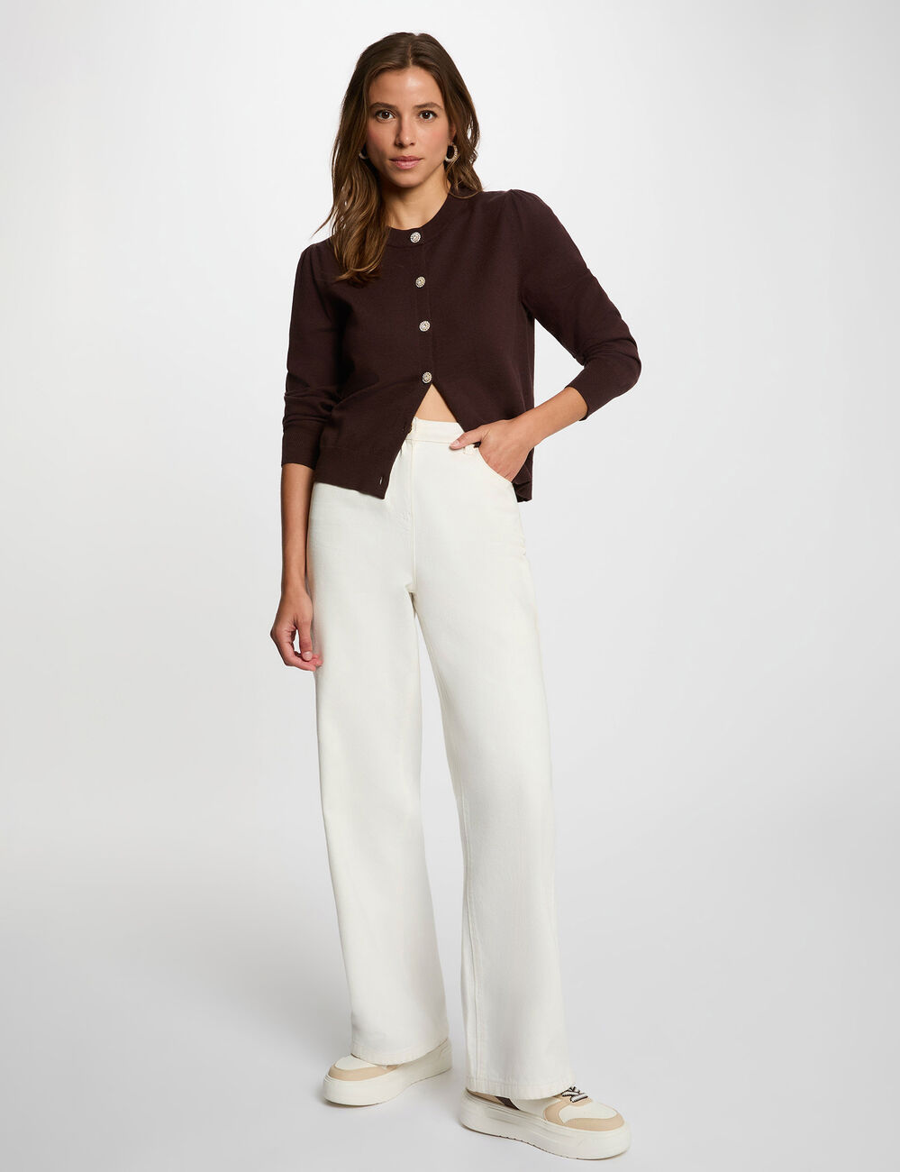 Gebreid vest met ronde hals donker bruin vrouw