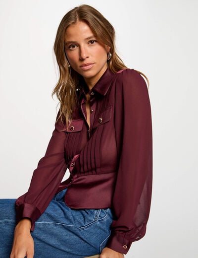 Shirt met lange mouwen en plooien pruim vrouw