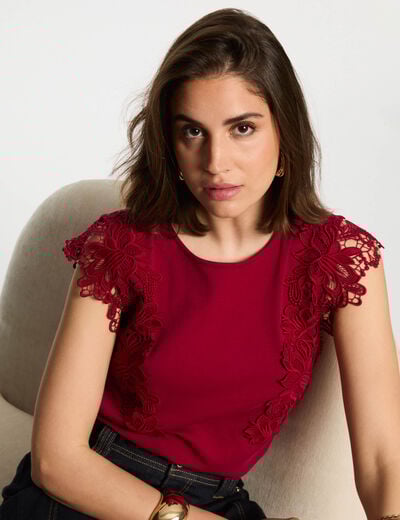 T-shirt manches courtes rouge foncé femme