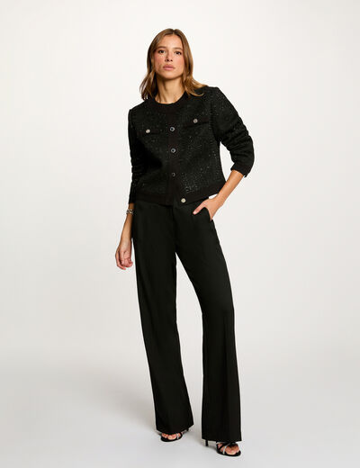 Pantalon flare à pinces noir femme