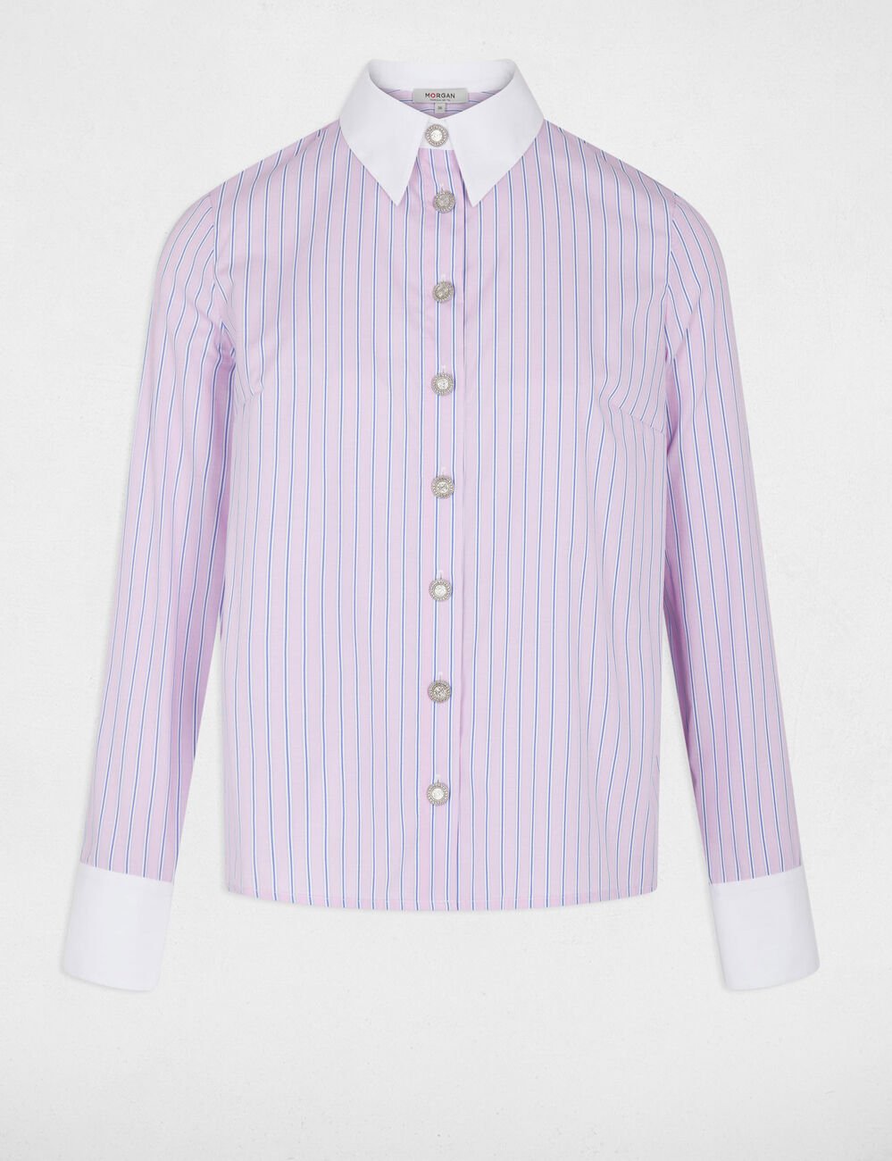 Chemise manches longues ray&eacute;e rose femme