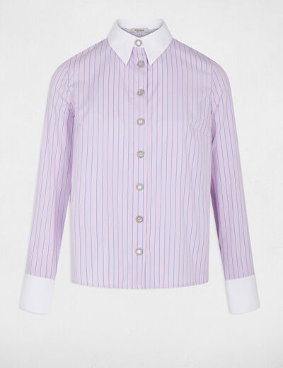 Chemise manches longues ray&eacute;e rose femme