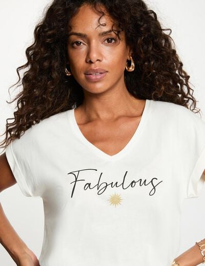 T-shirt col v manches courtes blanc femme
