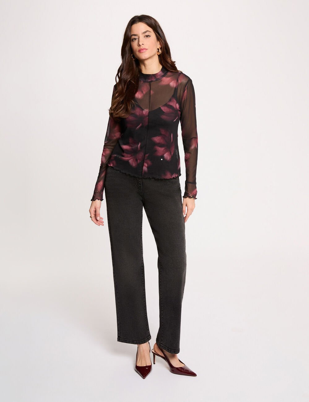 T-shirt cintr&eacute; manches longues multicolore femme