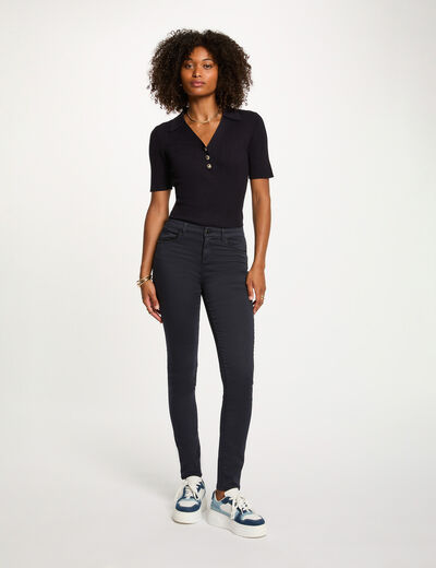 Pantalon slim enduit bleu marine femme