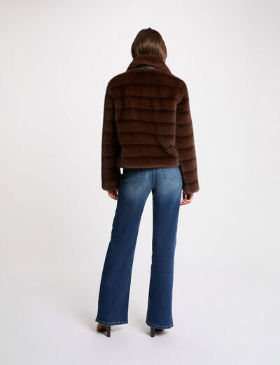 Manteau court fausse fourrure marron femme