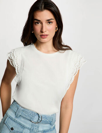 T-shirt manches dentelle blanc femme