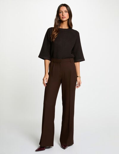 Hoge taille brede broek donker bruin vrouw
