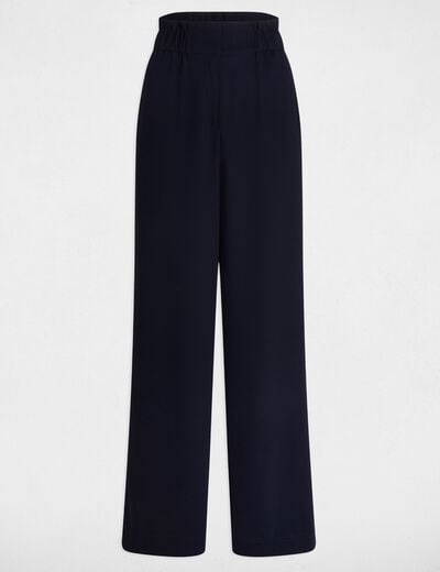 Hoge taille wijde broek marineblauw vrouw