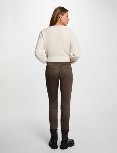 Gecoate slim-fit broek taupe vrouw