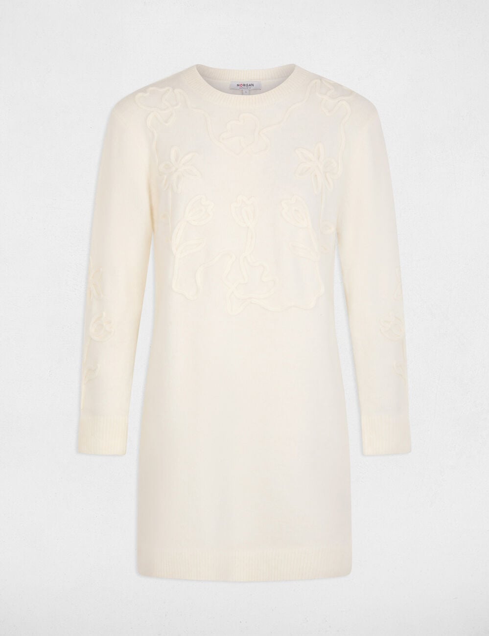 Robe tricot manches longues ivoire femme