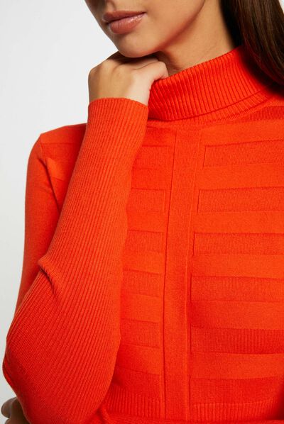 Trui met lange mouwen en rolkraag oranje vrouw