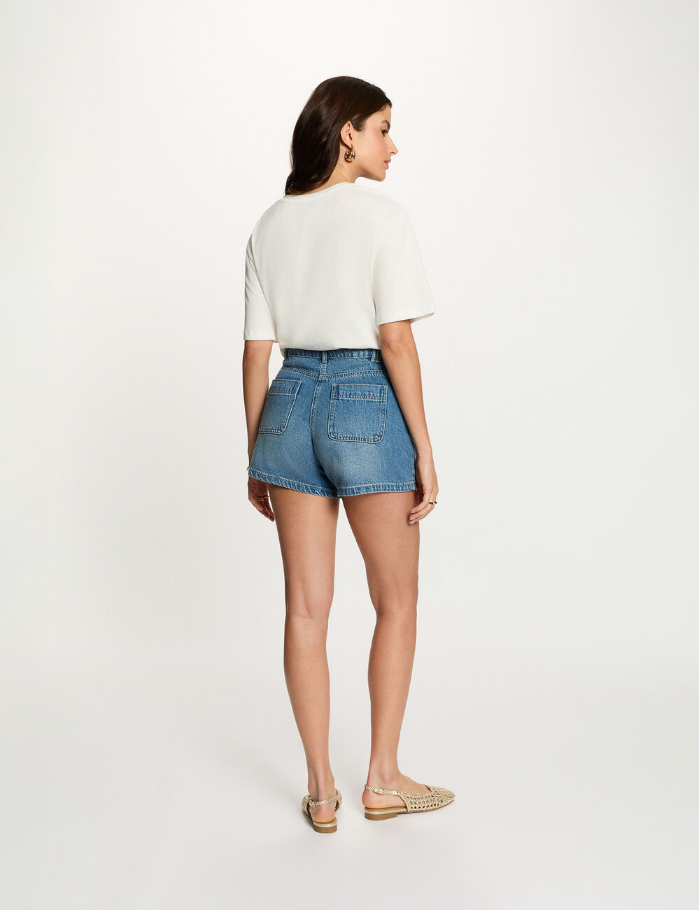 Strakke jeansshort stone washed denim vrouw