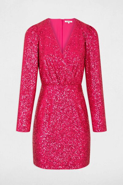 Rechte jurk met pailletten medium roze vrouw