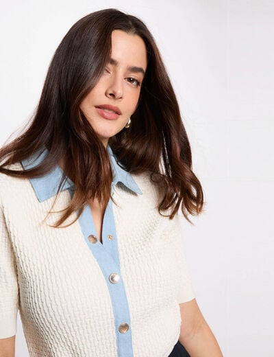 Vest met korte mouwen ivoor vrouw