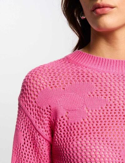 Pull col rond ajouré rose femme