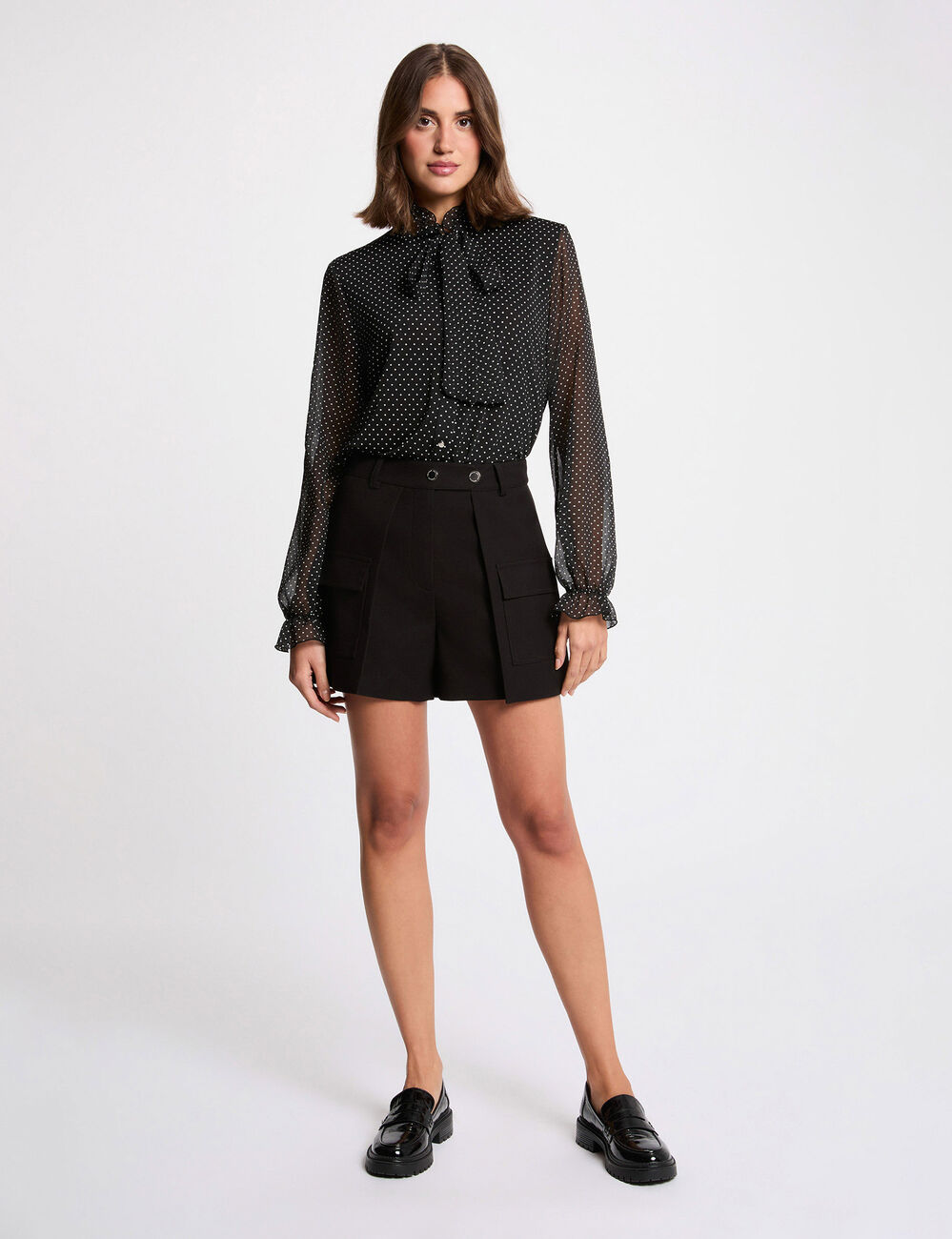 T-shirt col lavallière noir femme