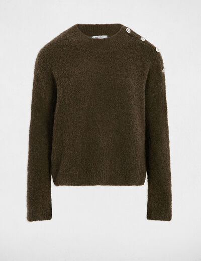 Pull col montant et boutons vert kaki femme