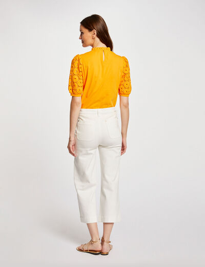T-shirt manches courtes brodé orange femme