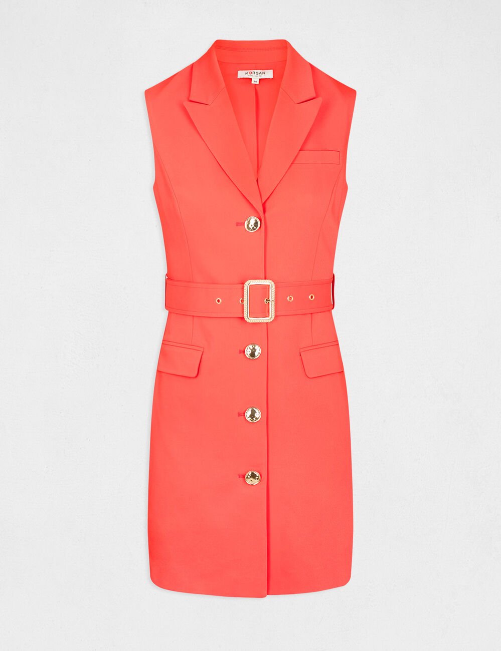 Robe droite sans manches ceintur&eacute;e rouge femme