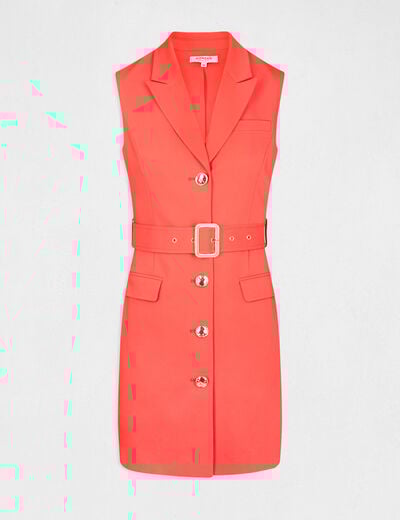 Robe droite sans manches ceintur&eacute;e rouge femme