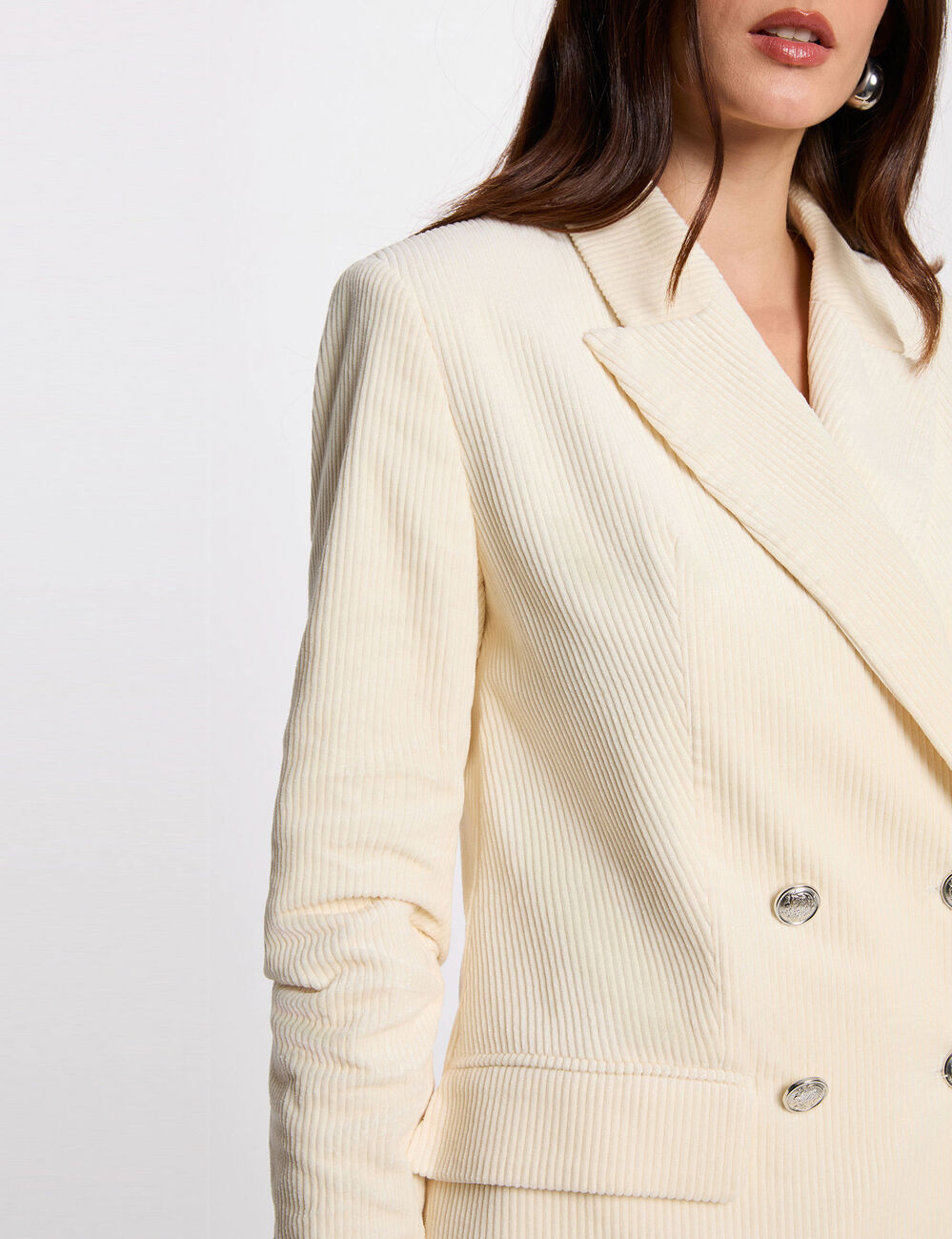 Fluwelen blazer met reverskraag ecru vrouw