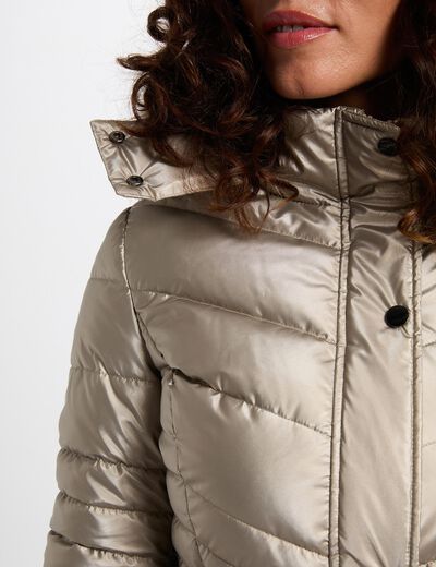 Getailleerde halflange donsjas goudgeel vrouw