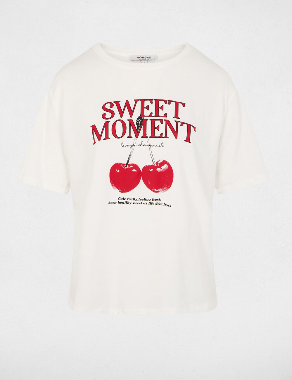 T-shirt met ronde hals en print helder wit vrouw
