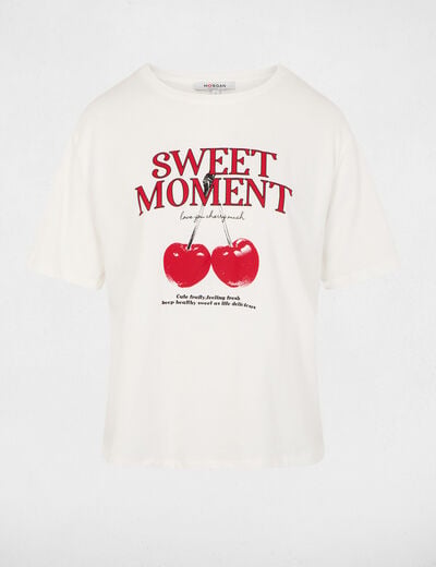 T-shirt met ronde hals en print helder wit vrouw