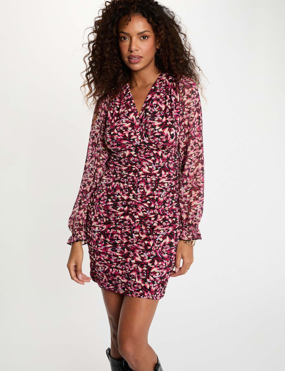 Jurk met overslag en 3/4 mouwen meerkleurig vrouw