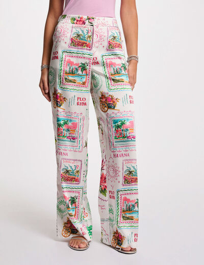 Wijde broek met print meerkleurig vrouw