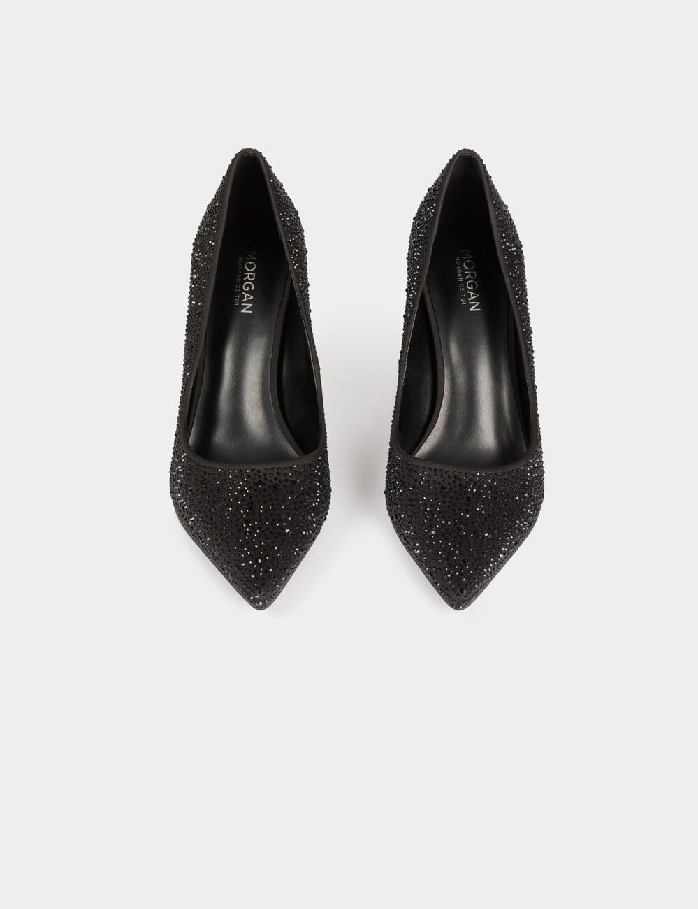 Satijnen pump met strass zwart vrouw