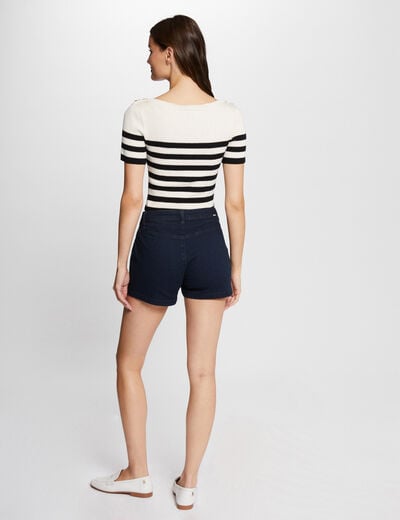 Slim short met knopen ruw denim vrouw