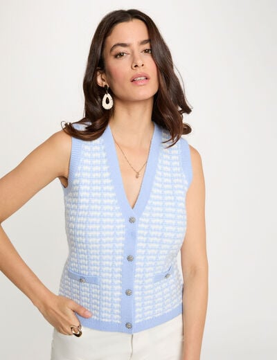 Getailleerd vest met V-hals hemelsblauw vrouw