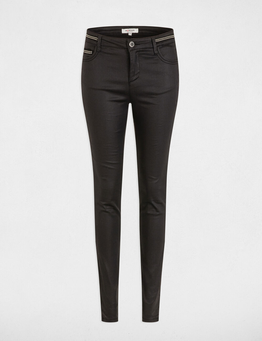 Pantalon slim enduit noir femme
