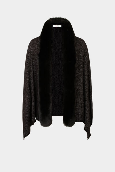Poncho met details van imitatiebont zwart vrouw