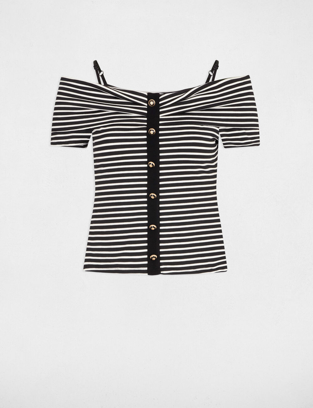 T-shirt met korte mouwen en strepen ivoor vrouw