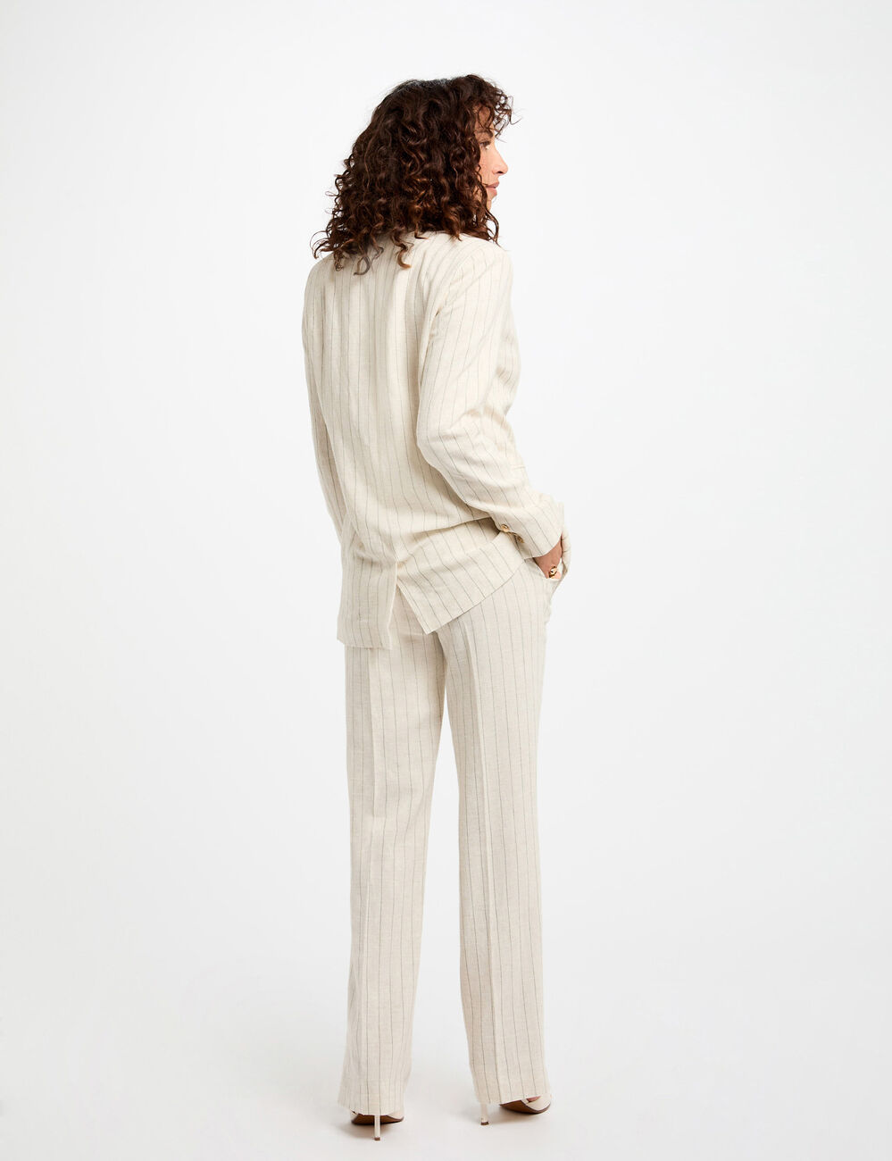 Gestreepte wijde broek beige vrouw