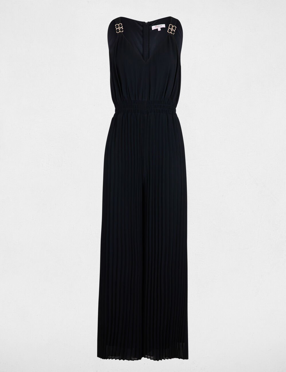 Combinaison jambes pliss&eacute;es bleu marine femme