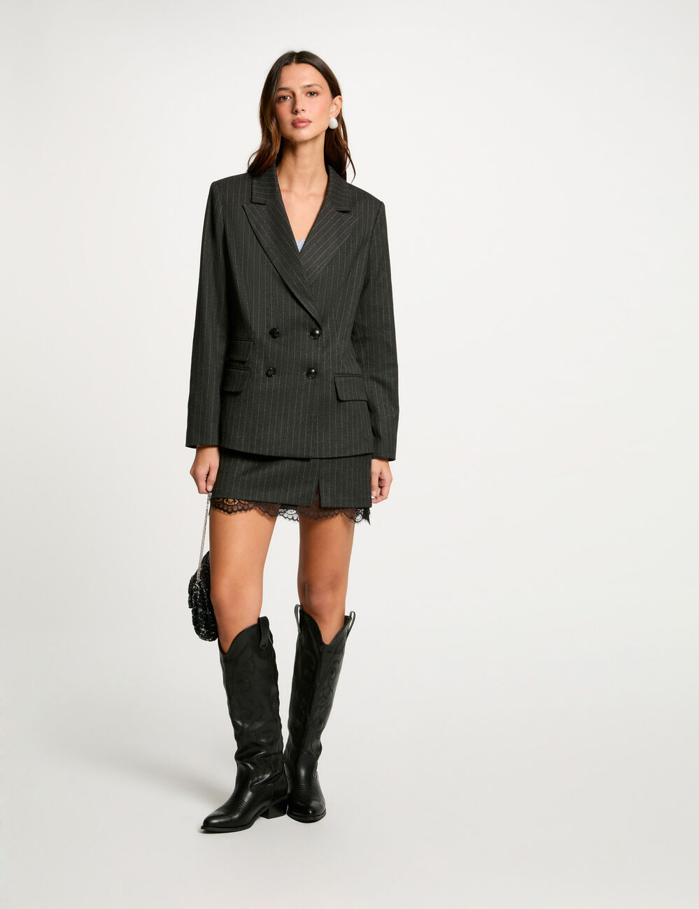 Gestreepte blazer donkergrijs vrouw