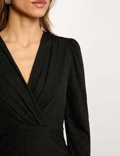 Robe cache-coeur drap&eacute;e noir femme