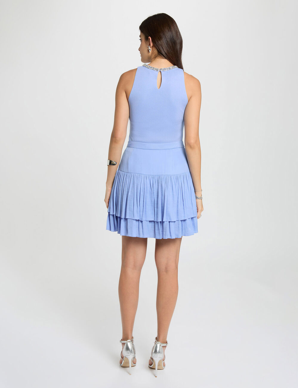 Getailleerde tanktop met strass bleu vrouw