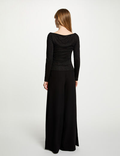 Maille d&eacute;collet&eacute; manches longues noir femme