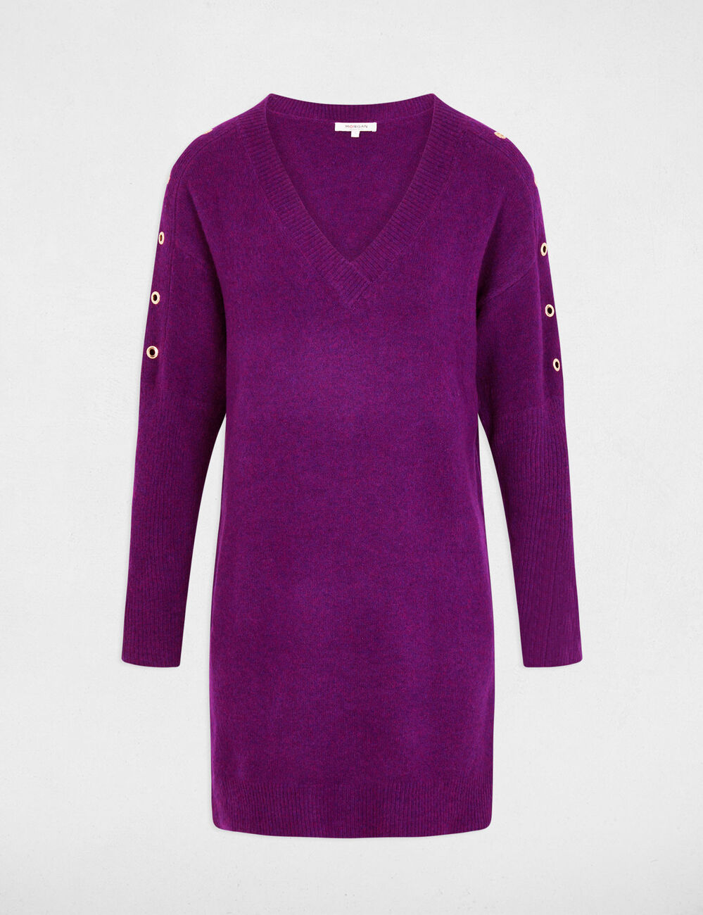 Robe tricot droite à oeillets violet femme