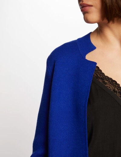 Gilet droit &agrave; col crant&eacute; bleu electrique femme