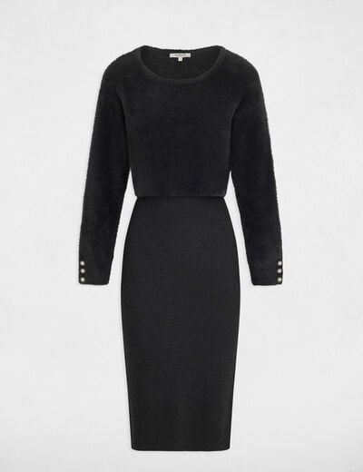 Robe tricot midi ajust&eacute;e 2-en-1 gris fonc&eacute; femme