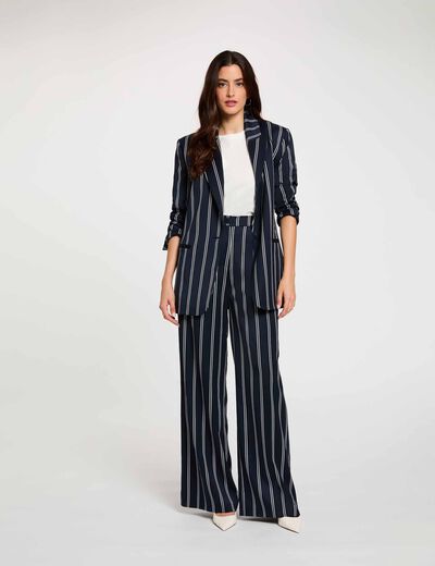 Gestreepte blazer met reverskraag marineblauw vrouw