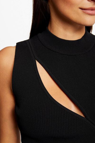 Mouwloze pullover tanktop met opening zwart vrouw
