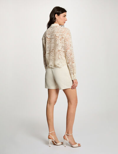 Chemise dentelle manches longues creme femme
