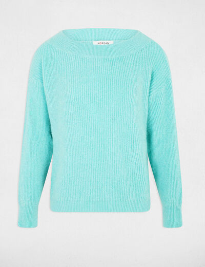 Pull col rond vert femme